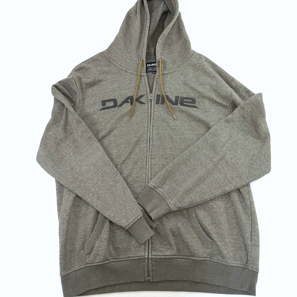 Dakine Mens XXL Full Zip Hoodie Heathered Gray Green Logo Sweatshirt Fleece